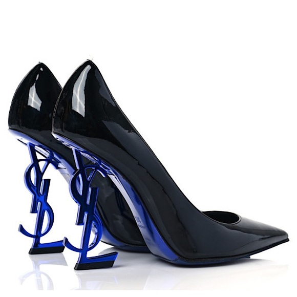 Saint Laurent YSL Limited Opyum 110 Patent Heels Blue Black 36 Authentic - Picture 1 of 13
